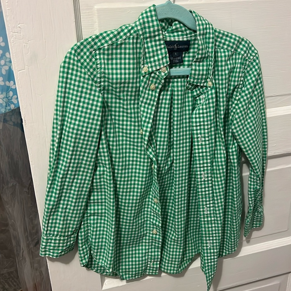 Ralph Lauren green button down shirt boys 6